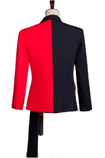 Svart och röd 2-delad topp kavajslag herrkostym med skärp